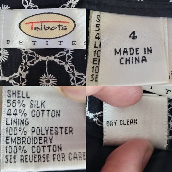 Vintage 80's Crop Pants Petites 4P Black Silk White Embroidered Mid Rise Tapered - Picture 4 of 13